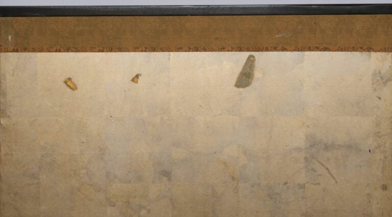 Grand paravent byôbu (séparateur de pièce) à six panneaux à peinture de l'école…