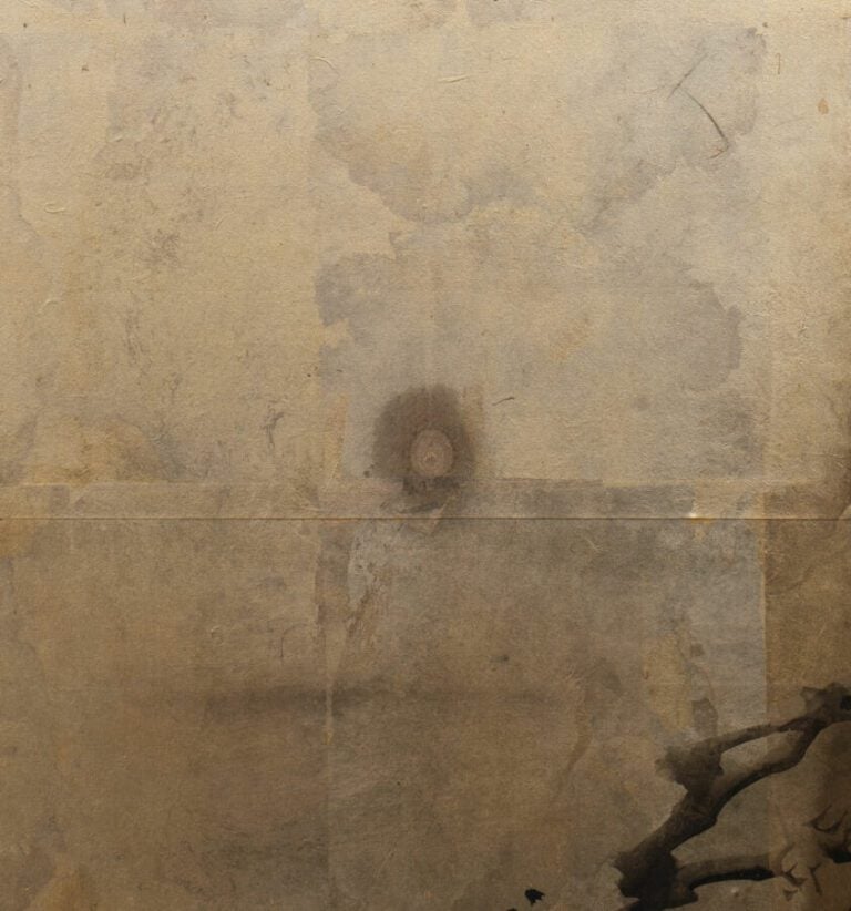 Grand paravent byôbu (séparateur de pièce) à six panneaux à peinture de l'école…