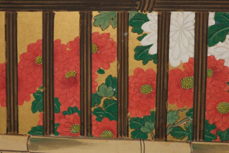 Grand paravent byôbu (séparateur de pièce) à six panneaux à peinture continue d…