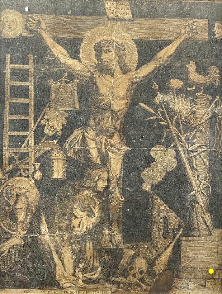 Gravure Christ en croix - Dim (à vue) : 56 x 42 cm - - PAS D'ENVOI POSTAL EFFEC…