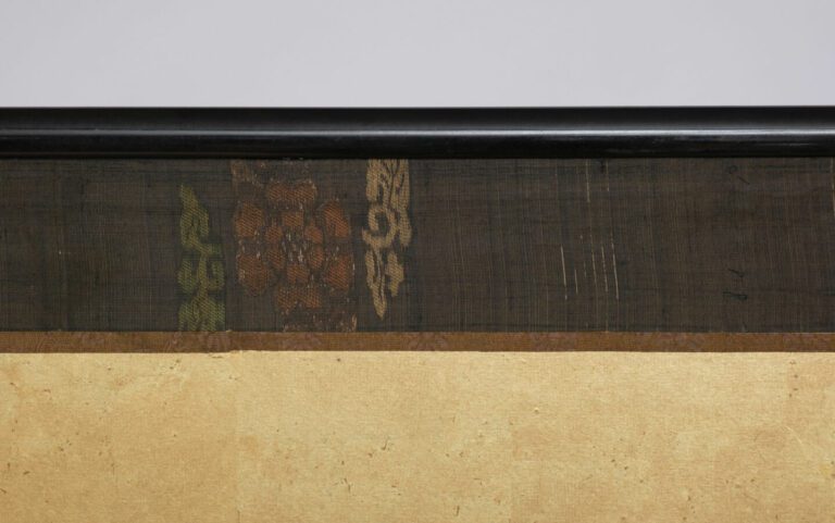 Grand paravent byôbu (séparateur de pièce) à six panneaux avec une peinture dét…