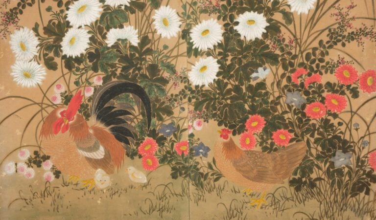 Paravent byobu (séparateur de pièce) à six panneaux de taille moyenne avec une…