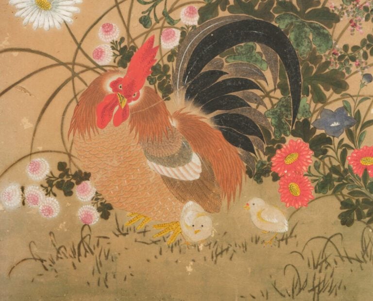 Paravent byobu (séparateur de pièce) à six panneaux de taille moyenne avec une…