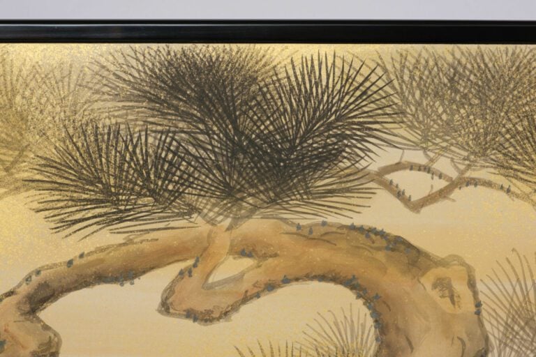 Grand paravent byobu contemporain à deux panneaux avec une peinture représentan…
