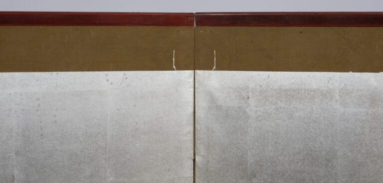 Grand paravent byôbu (séparateur de pièce) à deux panneaux avec une peinture re…