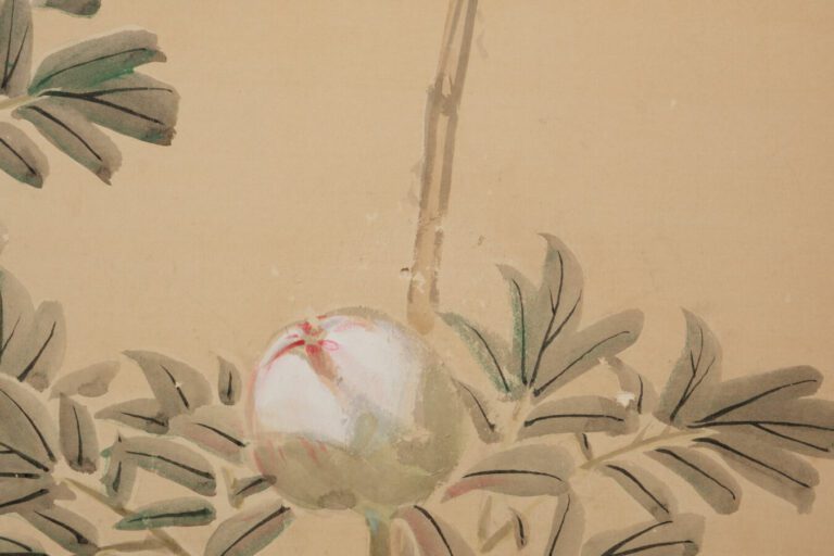 Grand byôbu (séparateur de pièce) à deux panneaux avec une peinture détaillée d…