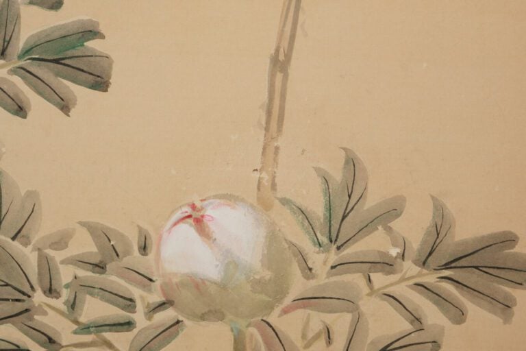 Grand byôbu (séparateur de pièce) à deux panneaux avec une peinture détaillée d…
