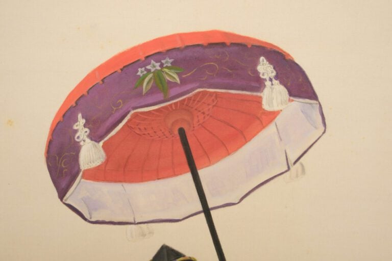 Peinture colorée sur soie à décor de deux garçons, l'un représentant le général…