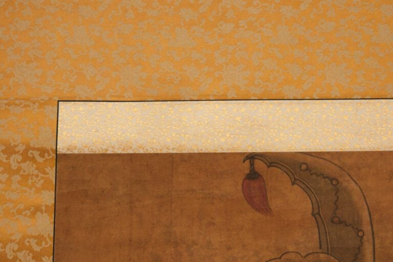 Grande peinture chinoise polychrome représentant le dieu de la guerre Guan Yu (…