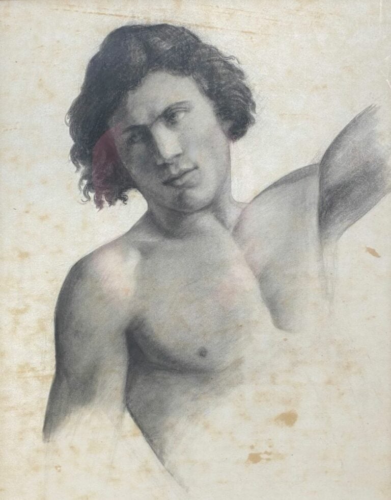 Ecole de la fin du XIXe siècle - Académie d'homme - Fusain sur papier - Dim (à…
