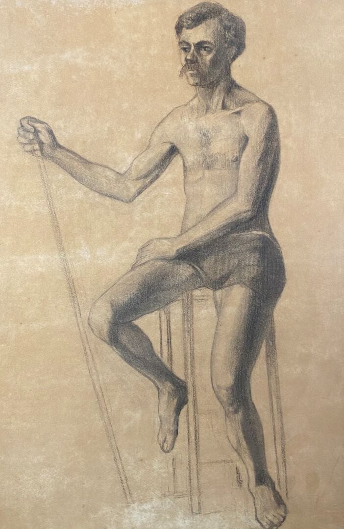 Ecole de la fin du XIXe siècle - Académie d'homme - Fusain sur papier - Dim (à…