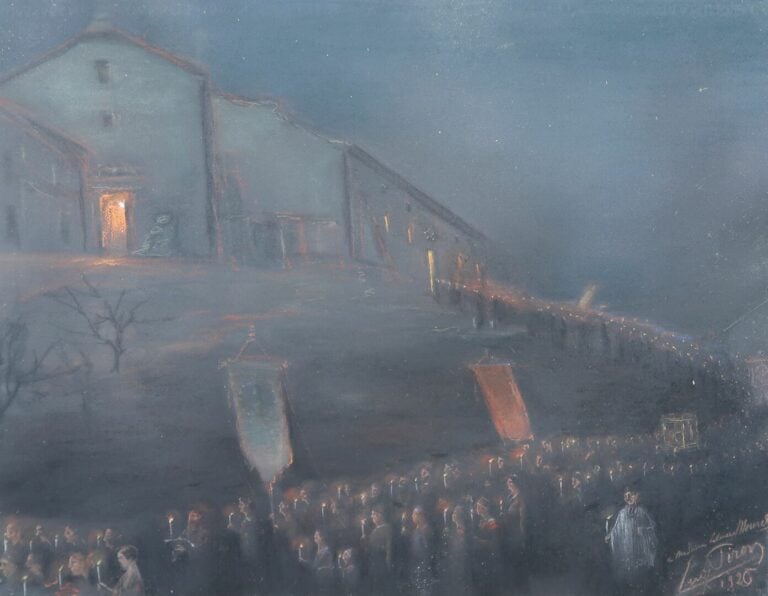 Leo PIRON (1899-1962) - Procession - Pastel sur papier (?) - Signé, dédicacé et…