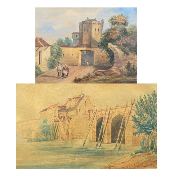 Ecole de la fin du XIXe-début du XXe siècle - Scène animée de personnages et vu…