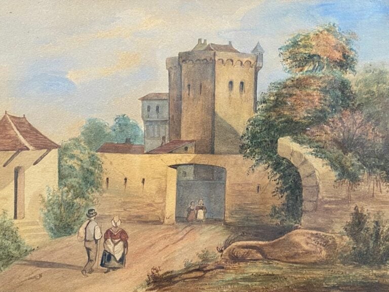 Ecole de la fin du XIXe-début du XXe siècle - Scène animée de personnages et vu…