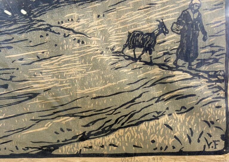 VIALLAR (XXe siècle) - Bergère à la chèvre - Estampe - Signée en bas à droite -…