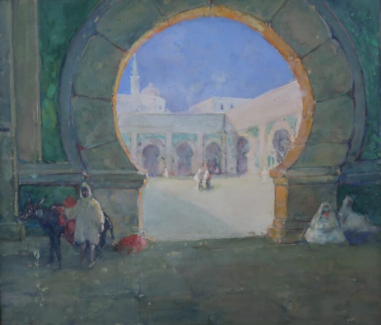 Ulisse CAPUTO (1872-1948) (?) - Scène animée de personnages devant une mosquée…