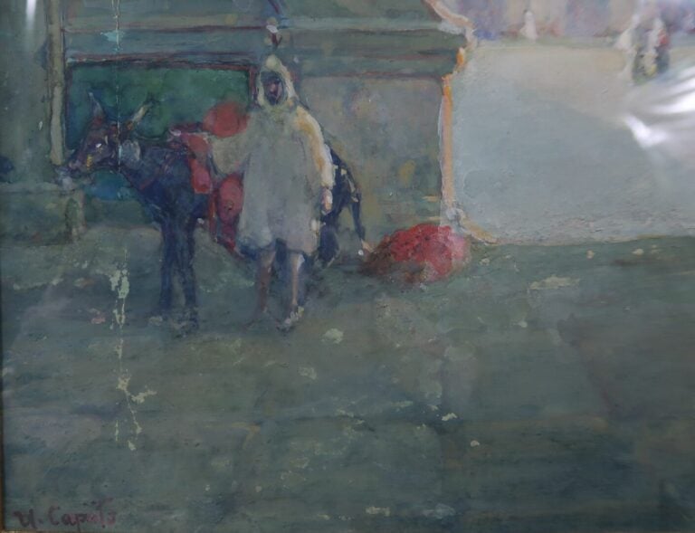 Ulisse CAPUTO (1872-1948) (?) - Scène animée de personnages devant une mosquée…