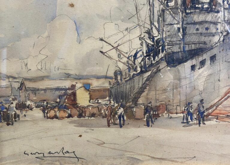 Georges ROSE (1895-1951) - Bateau à quai, port de Sète - Aquarelle sur papier -…
