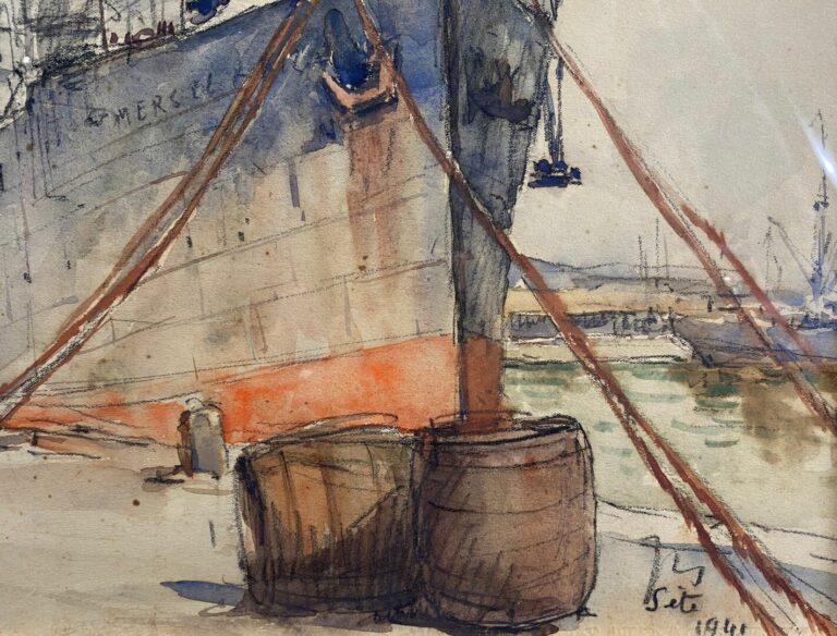 Georges ROSE (1895-1951) - Bateau à quai, port de Sète - Aquarelle sur papier -…
