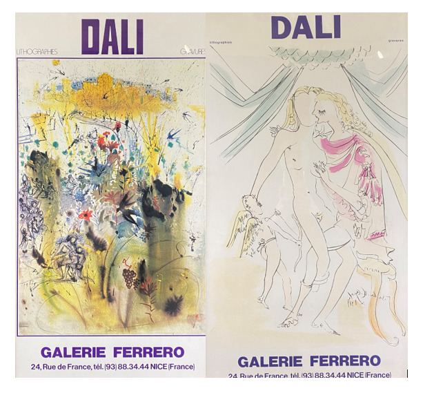 Deux affiches de la galerie Ferrero, DALI - Dim (à vue) : 69 x 38 cm - - PAS D'…