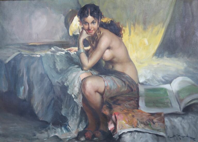 D. T. RICHARD (XXe siècle) - Jeune femme assise - Huile sur toile - Signée en b…