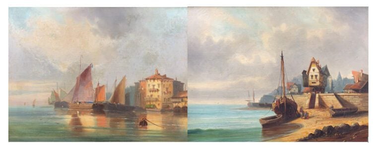 Ecole de la fin du XIXe-début du XXe siècle - Vue de port - Deux huiles sur toi…