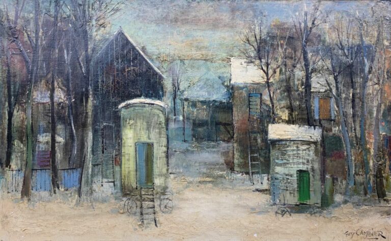 Guy CAMBIER (1923-2008) - Rue de village enneigé - Huile sur toile, signée en b…