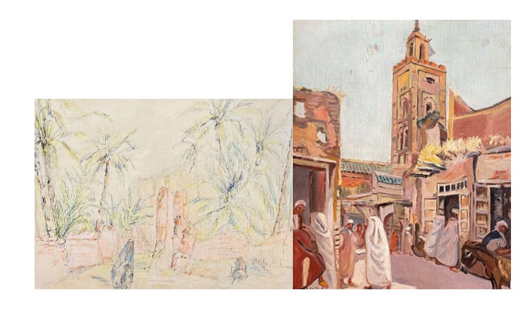 A. LOREL (?) ((XXe siècle) - Scène animée devant un minaret - Huile sur panneau…