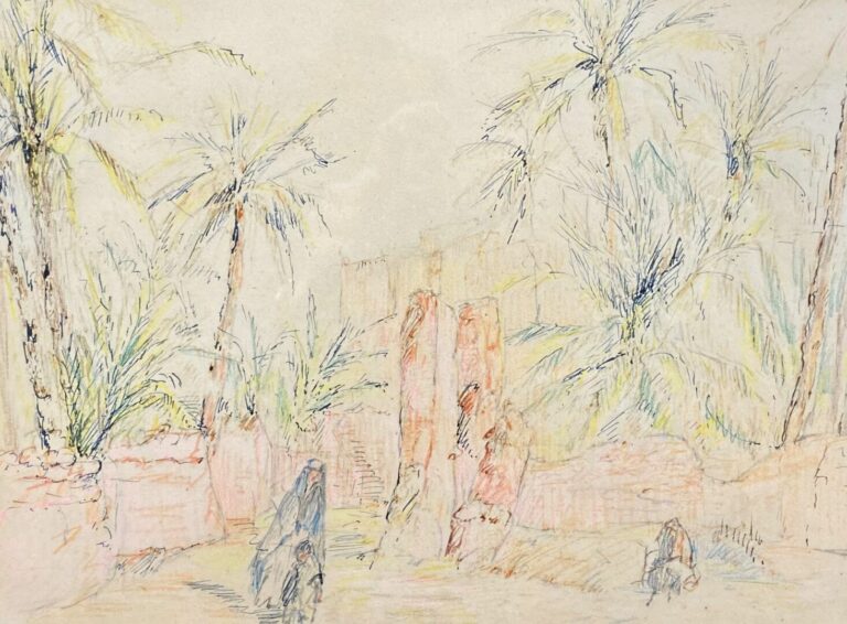 A. LOREL (?) ((XXe siècle) - Scène animée devant un minaret - Huile sur panneau…