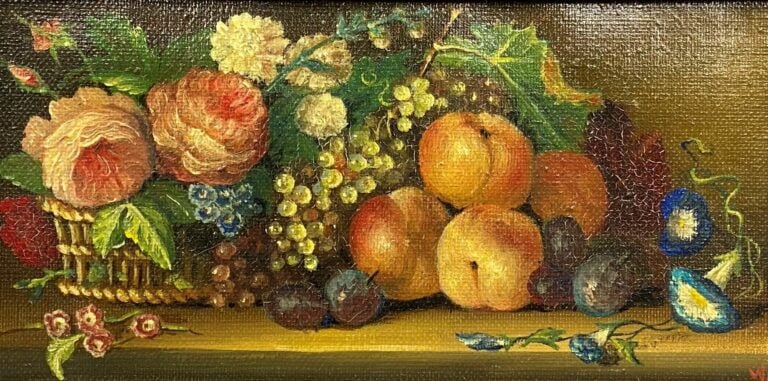 Ecole du XXe siècle - Nature morte aux fruits sur un entablement - Deux petites…