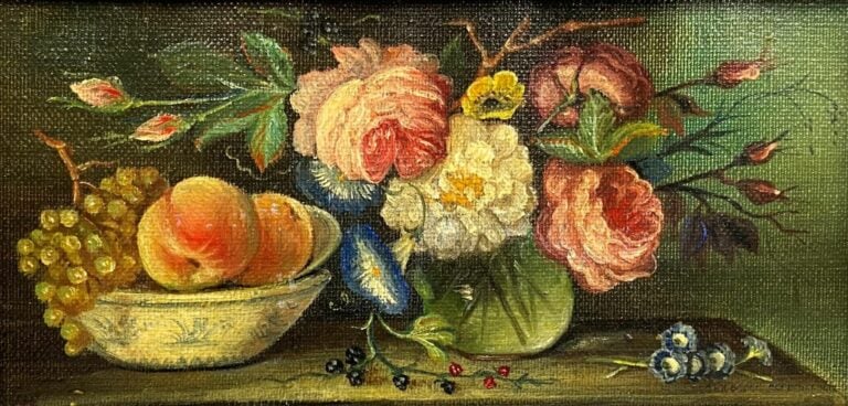 Ecole du XXe siècle - Nature morte aux fruits sur un entablement - Deux petites…