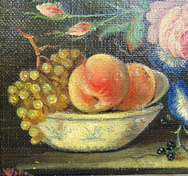 Ecole du XXe siècle - Nature morte aux fruits sur un entablement - Deux petites…