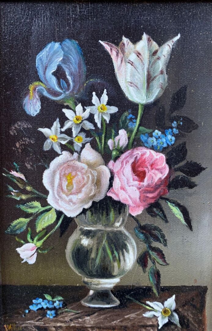 Ecole du XXe siècle - Nature morte aux fruits sur un entablement - Deux petites…
