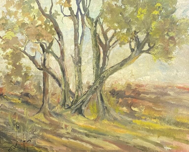 Ecole du XXe siècle - Paysage - Huile sur isorel - Signé en bas à gauche et dat…