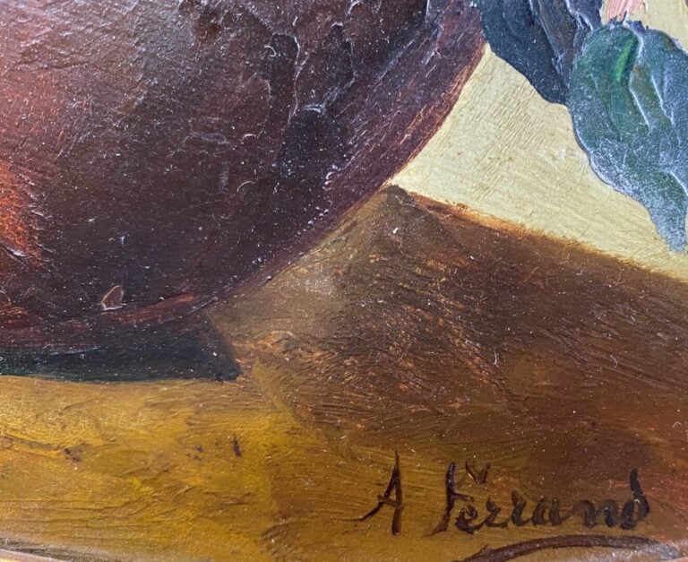 A. FERRAND (XXe siècle) - Bouquet de fleurs - Huile ovale sur carton - 28 x 38…