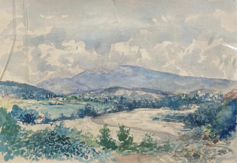 Lot comprenant trois toiles Paysage et Promeneurs, une aquarelle Paysage de cam…