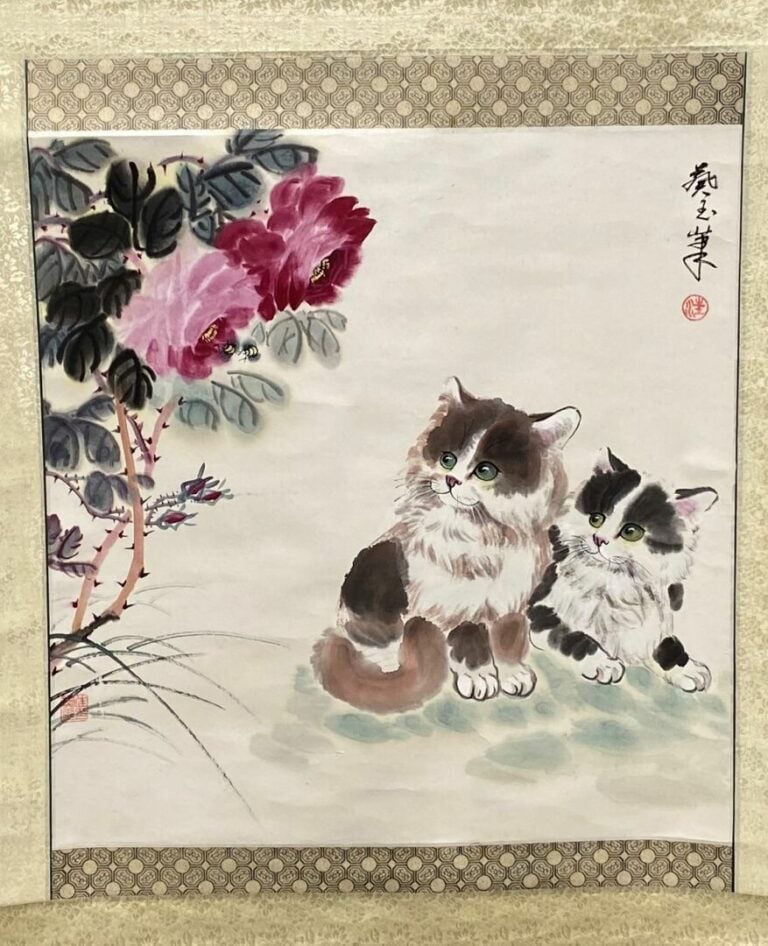 Chine - Ensemble de deux rouleaux, l'un à décor de chats, l'autre à décor d'une…
