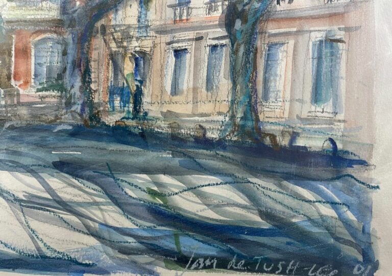JAN DE TUSH-LEE (XXe siècle) - La place - Aquarelle sur papier - Signé en bas à…