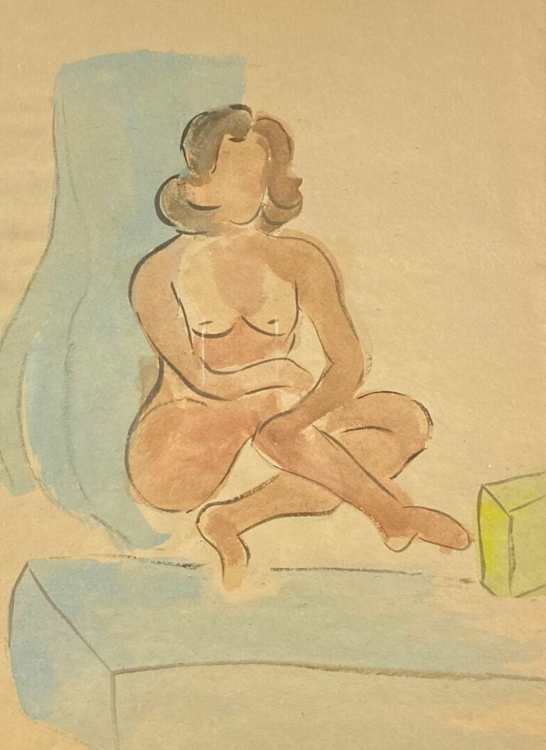 Lot de quatre dessins, aquarelle et rehauts représentant des femmes nues - 39 x…