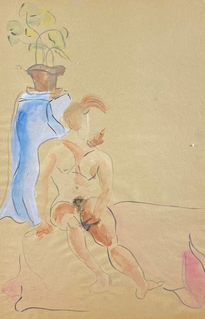 Lot de quatre dessins, aquarelle et rehauts représentant des femmes nues - 39 x…