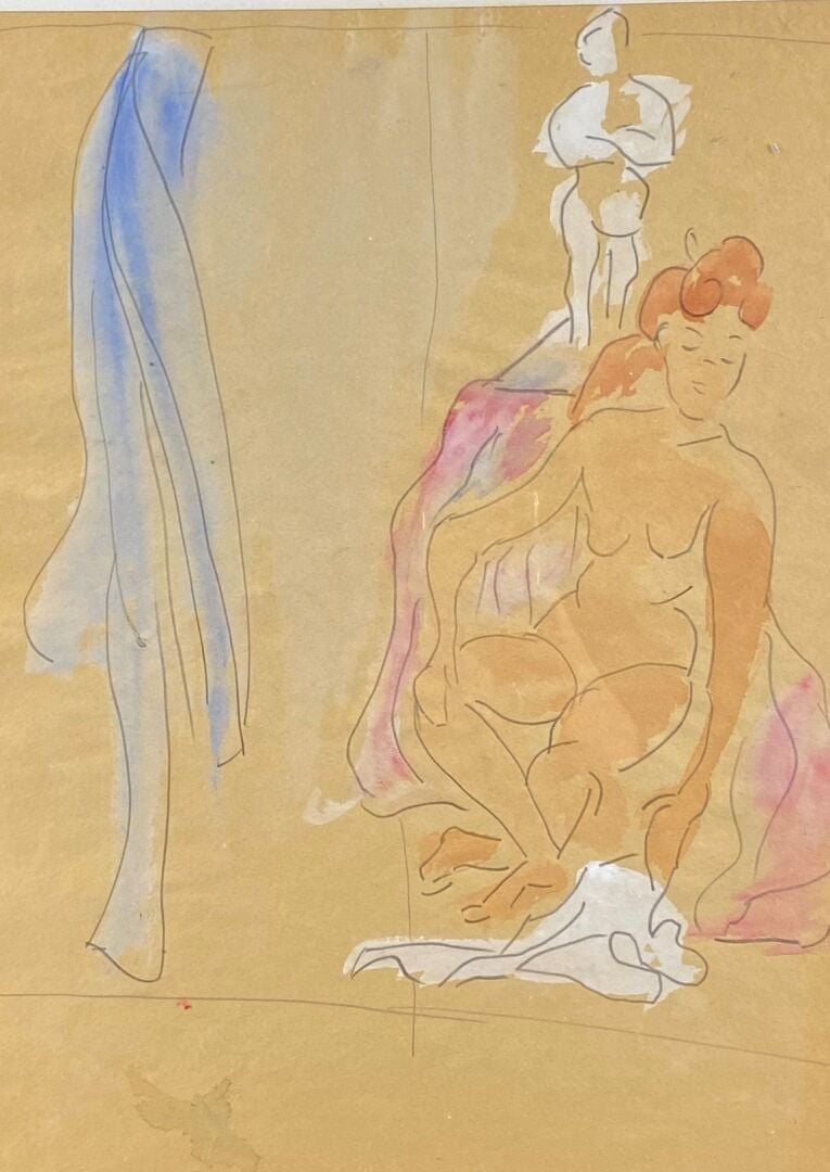 Lot de quatre dessins, aquarelle et rehauts représentant des femmes nues - 39 x…