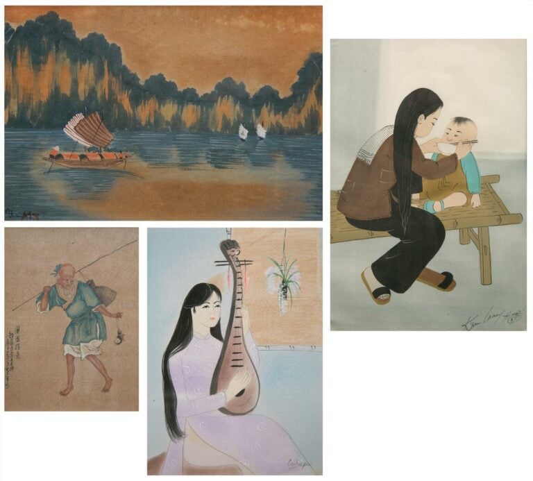 LOT DE QUATRE (4) PEINTURES - Vietnam / Indochine / Chine, XXe siècle - Il comp…