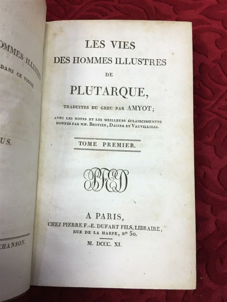 PLUTARQUE, Vies des Hommes illustres, Paris, Pierre Dufart Fils, 1811, 16 volum…