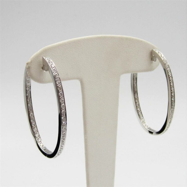 Paire de PENDANTS d'OREILLES " grandes créoles " en or gris (750 millièmes) ser…