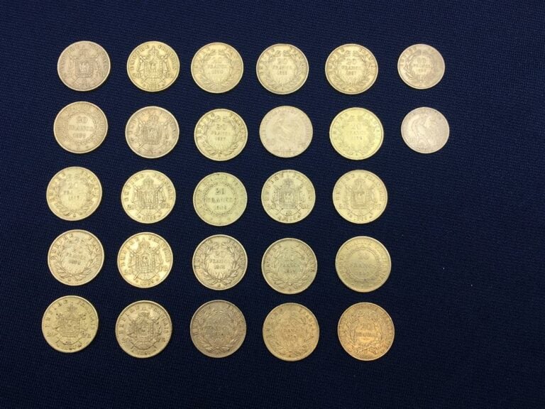 Vingt-cinq pièces de 20 francs or, et deux pièces de 10 francs or.