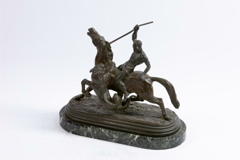 Isidore Jules BONHEUR (1827-1901) - Cavalier africain attaqué par un lion - Epr…