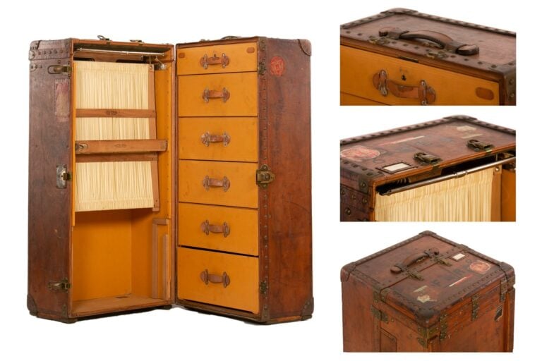 LOUIS VUITTON. - Malle-cabine, extérieur en cuir et marqué "F de R" avec liseré…
