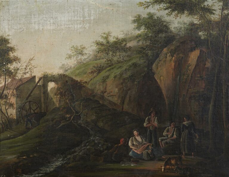Clément ROASSAL (1781-1850). - Le moulin à huile - Huile sur toile, monogrammée…