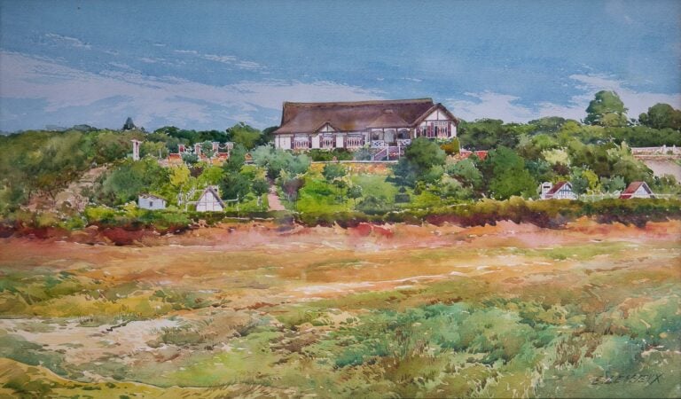 Ernest LESSIEUX (1848-1925). - Maison blanche dans la campagne - Aquarelle sur…