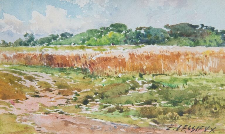 Ernest LESSIEUX (1848-1925). - Les blés sur l'Ile d'Oléron - Aquarelle sur papi…